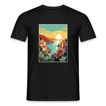 Cinque Terre Italie Décoration Patmos Affiche De Voyage - T-shirt homme - noir - Devant - AI Model Male 178 light (178cm)
