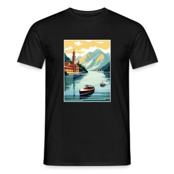 Lake Como Italy Decoration Vintage Travel Poster - Men's T-Shirt - black - Front - AI Model Male 178 light (178cm)