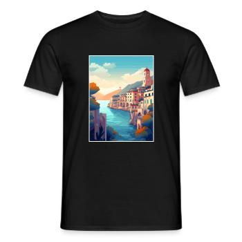 Amalfi Italie Décoration Vintage Voyage Affiche WPA - T-shirt homme - noir - Devant - AI Model Male 178 light (178cm)
