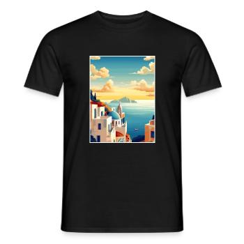 Santorin Grèce décoration grec voyage affiche - T-shirt homme - noir - Devant - AI Model Male 178 light (178cm)