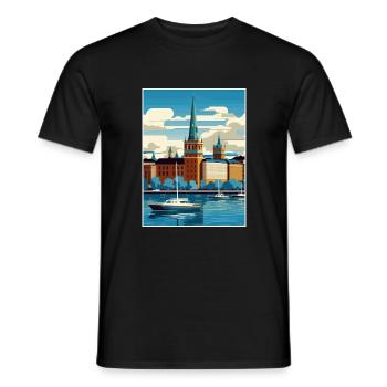 Stockholm Suède suédois Vintage voyage affiche WPA - T-shirt homme - noir - Devant - AI Model Male 178 light (178cm)