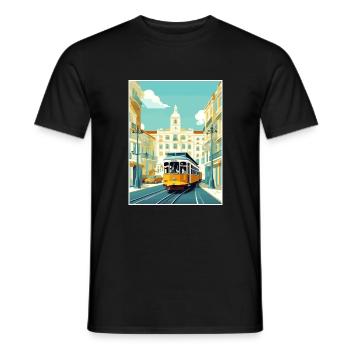 Lisbon Portugal Tram Vintage Travel Poster WPA Art - Men's T-Shirt - black - Front - AI Model Male 178 light (178cm)