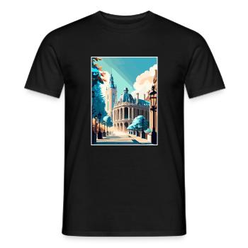 Brussels Belgium Vintage Travel Poster Souvenir - Men's T-Shirt - black - Front - AI Model Male 178 light (178cm)