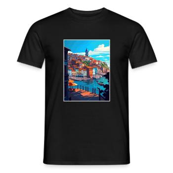 Porto Portugal Vintage Travel Poster WPA Souvenir - Men's T-Shirt - black - Front - AI Model Male 178 light (178cm)