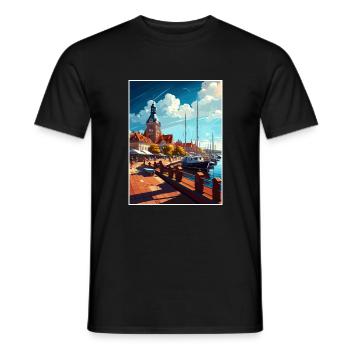 Ustka Poland Vintage Travel Poster WPA Souvenir - Men's T-Shirt - black - Front - AI Model Male 178 light (178cm)
