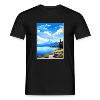 Lac du Bourget Déco Vintage Voyage Poster Souvenir - T-shirt homme - noir - Devant - AI Model Male 178 light (178cm)