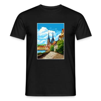 Magdebourg décoration Allemagne Vintage Travel Poster - T-shirt homme - noir - Devant - AI Model Male 178 light (178cm)