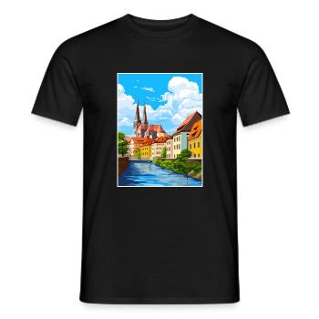 Regensburg Germany Vintage Travel Poster Souvenir - Men's T-Shirt - black - Front - AI Model Male 178 light (178cm)