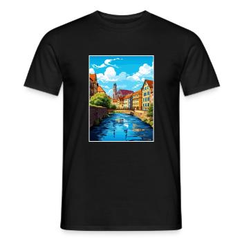 Stuttgart Allemagne Vintage Travel Poster Souvenir - T-shirt homme - noir - Devant - AI Model Male 178 light (178cm)