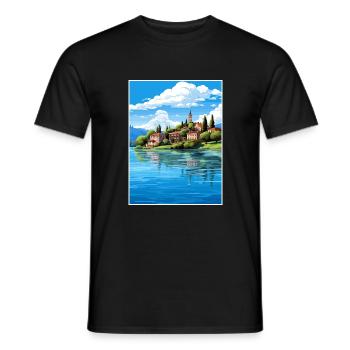 Lake Varese Italy Vintage Travel Poster Souvenir - Men's T-Shirt - black - Front - AI Model Male 178 light (178cm)