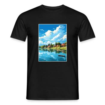 Lac Paladru Déco Affiche De Voyage Vintage Souvenir - T-shirt homme - noir - Devant - AI Model Male 178 light (178cm)