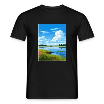 Lac Lacanau Déco Affiche Voyage Vintage Souvenir - T-shirt homme - noir - Devant - AI Model Male 178 light (178cm)