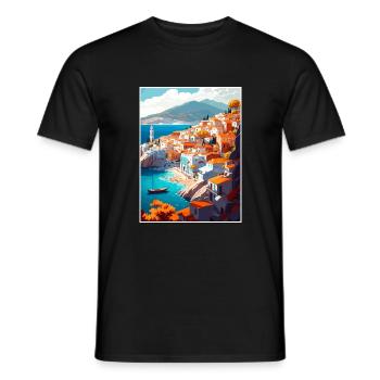 Hydra Greece Decoration Vintage Travel Poster WPA - Men's T-Shirt - black - Front - AI Model Male 178 light (178cm)