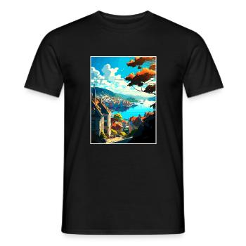 Bergan Norway Oslo Vintage Travel Poster Souvenir - Men's T-Shirt - black - Front - AI Model Male 178 light (178cm)