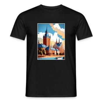 Halmstad Sweden Vintage Travel Poster WPA Souvenir - Men's T-Shirt - black - Front - AI Model Male 178 light (178cm)