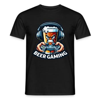 Ein Bier im Cartoon-Stil, das Videospiele abspielt - Männer T-Shirt - Schwarz - Vorne - AI Model Male 178 light (178cm)
