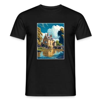 Bourton On The Water England Vintage Travel Poster - Men's T-Shirt - black - Front - AI Model Male 178 light (178cm)