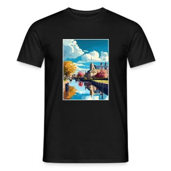 Bourton On The Water England Vintage Travel Poster - Men's T-Shirt - black - Front - AI Model Male 178 light (178cm)