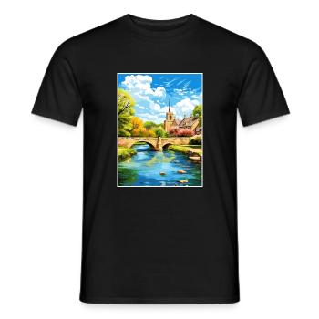 Bourton On The Water England Vintage Travel Poster - Men's T-Shirt - black - Front - AI Model Male 178 light (178cm)