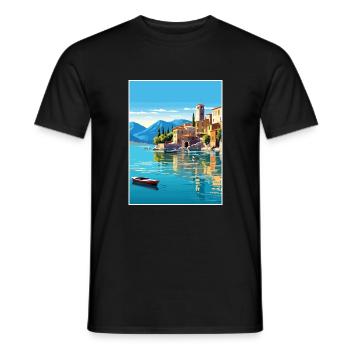 Lake Garda Decoration Vintage Travel Poster WPA - Men's T-Shirt - black - Front - AI Model Male 178 light (178cm)