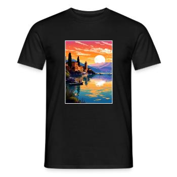 Lake Garda Decoration Vintage Travel Poster WPA - Men's T-Shirt - black - Front - AI Model Male 178 light (178cm)