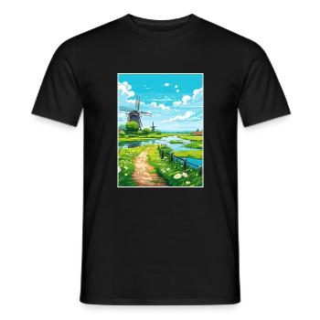 Netherlands Vintage Travel Poster WPA Souvenir - Men's T-Shirt - black - Front - AI Model Male 178 light (178cm)