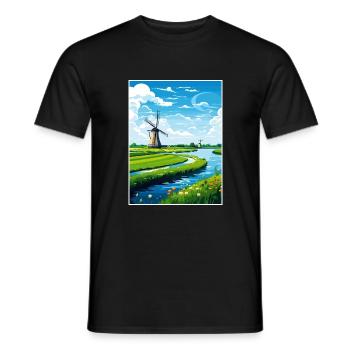 Netherlands Vintage Travel Poster WPA Souvenir - Men's T-Shirt - black - Front - AI Model Male 178 light (178cm)