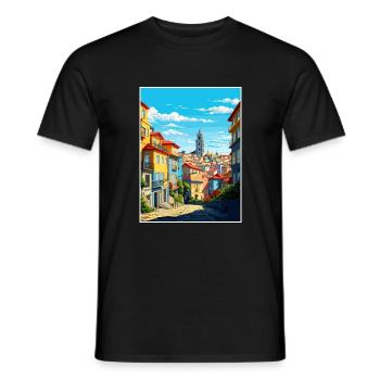 Porto Portugal Vintage Travel Poster WPA Souvenir - Men's T-Shirt - black - Front - AI Model Male 178 light (178cm)