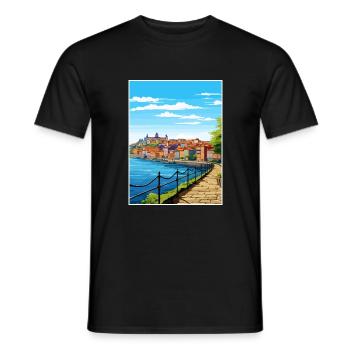 Porto Portugal Vintage Travel Poster WPA Souvenir - Men's T-Shirt - black - Front - AI Model Male 178 light (178cm)