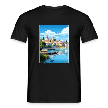 Tomar Portugal Vintage voyage affiche WPA Souvenir - T-shirt homme - noir - Devant - AI Model Male 178 light (178cm)