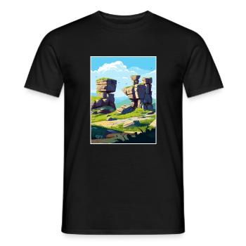 Brimham Rocks tête Angleterre Affiche de voyage Vintage - T-shirt homme - noir - Devant - AI Model Male 178 light (178cm)