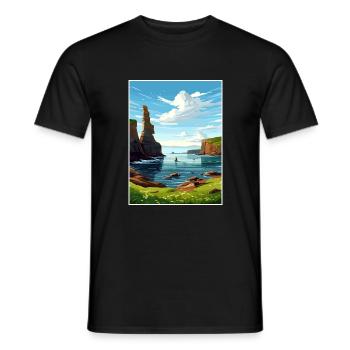 Duncansby Stacks Scotland Affiche de voyage Vintage - T-shirt homme - noir - Devant - AI Model Male 178 light (178cm)