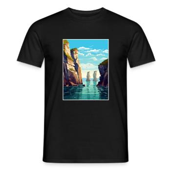 Stack Rocks Pembrokeshire Affiche de voyage Vintage - T-shirt homme - noir - Devant - AI Model Male 178 light (178cm)