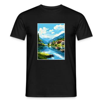 Flekkefjord Norvège Chambre Vintage voyage affiche WPA - T-shirt homme - noir - Devant - AI Model Male 178 light (178cm)