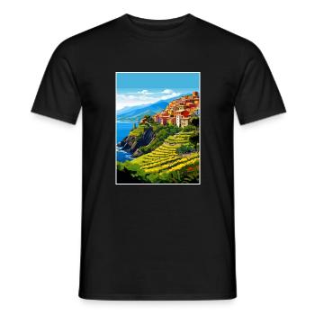 Cinque Terre Italie Décoration Patmos Affiche De Voyage - T-shirt homme - noir - Devant - AI Model Male 178 light (178cm)