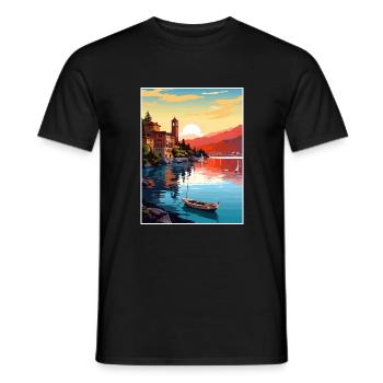 Lake Garda Decoration Vintage Travel Poster WPA - Men's T-Shirt - black - Front - AI Model Male 178 light (178cm)