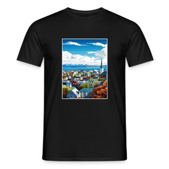 Reykjavik Iceland Vintage Travel Poster Souvenir - Men's T-Shirt - black - Front - AI Model Male 178 light (178cm)