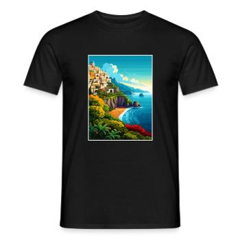 Amalfi Italie Décoration Vintage Voyage Affiche WPA - T-shirt homme - noir - Devant - AI Model Male 178 light (178cm)