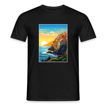 Cinque Terre Italie Décoration Patmos Affiche De Voyage - T-shirt homme - noir - Devant - AI Model Male 178 light (178cm)