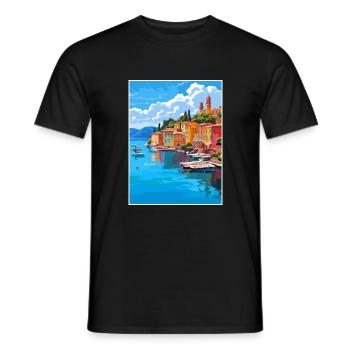 Portofino Italie Vintage voyage affiche WPA Souvenir - T-shirt homme - noir - Devant - AI Model Male 178 light (178cm)