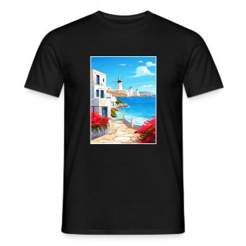 Mykonos Griechenland Dekoration Vintage Reiseposter - Männer T-Shirt - Schwarz - Vorne - AI Model Male 178 light (178cm)