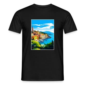 Portofino Italie Vintage voyage affiche WPA Souvenir - T-shirt homme - noir - Devant - AI Model Male 178 light (178cm)