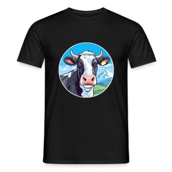 Cow Watercolor Cartoon Kawaii Pet Animal Colorful - Men's T-Shirt - black - Front - AI Model Male 178 light (178cm)