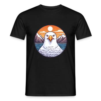 Seagull Watercolor Cartoon Kawaii Pet Animal Color - Men's T-Shirt - black - Front - AI Model Male 178 light (178cm)