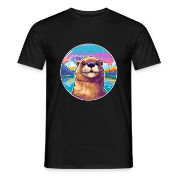 Biber Aquarell Karikatur Kawaii Haustier Tier Farbe - Männer T-Shirt - Schwarz - Vorne - AI Model Male 178 light (178cm)