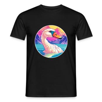 Cygne Aquarelle Dessin Animé Kawaii Animal De Compagnie Coloré - T-shirt homme - noir - Devant - AI Model Male 178 light (178cm)
