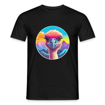 Autruche Aquarelle Dessin Animé Kawaii Animal De Compagnie Animal Couleur - T-shirt homme - noir - Devant - AI Model Male 178 light (178cm)