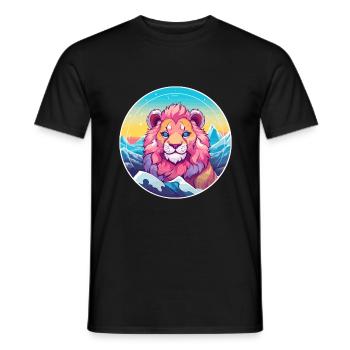 Lion Watercolor Cartoon Kawaii Pet Animal Colorful - Men's T-Shirt - black - Front - AI Model Male 178 light (178cm)