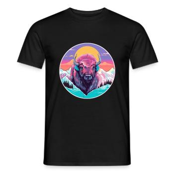 Bison Aquarelle Dessin Animé Kawaii Animal Animal Colorfu - T-shirt homme - noir - Devant - AI Model Male 178 light (178cm)