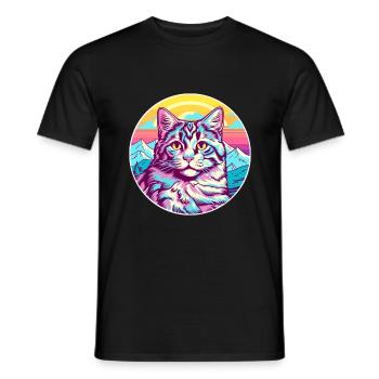 Katze Aquarell Karikatur Kawaii Haustier Tier Bunt - Männer T-Shirt - Schwarz - Vorne - AI Model Male 178 light (178cm)